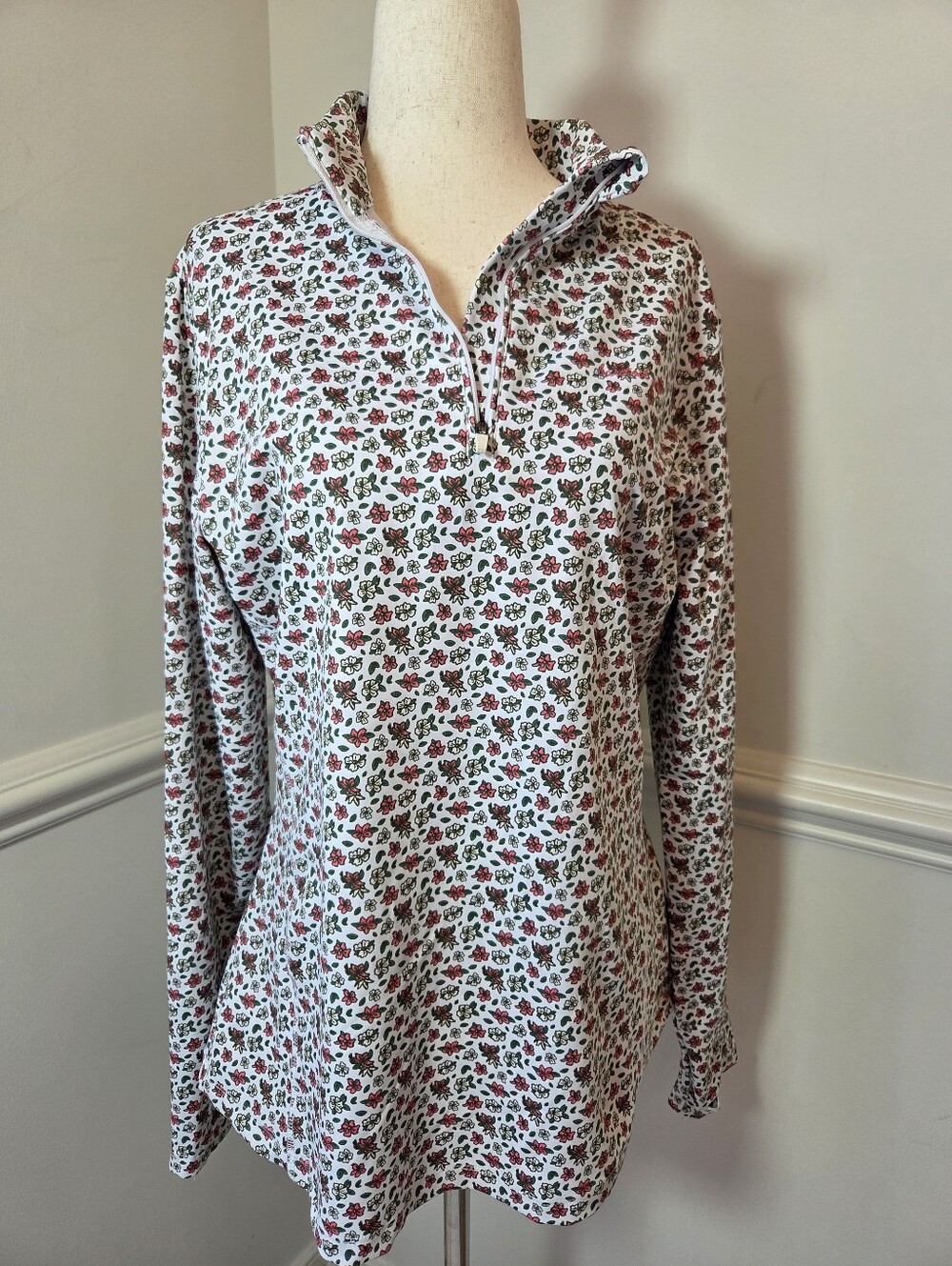 Barstool Golf Womens L Floral Quarter Zip Pullover Preppy Golf Performance